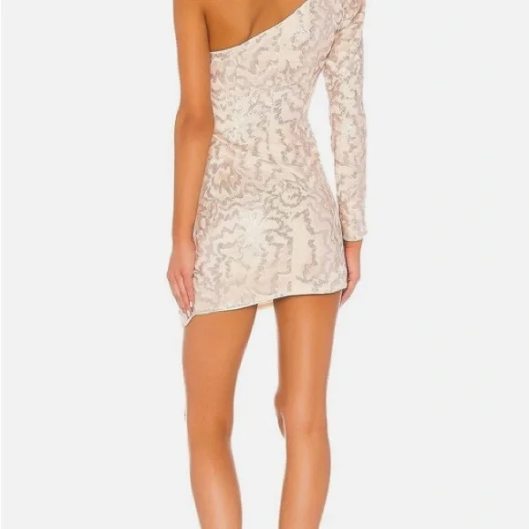 Michael Costello X Revolve. Tan Gold One Shoulder Slit Bodycon Dress - Picture 3 of 8